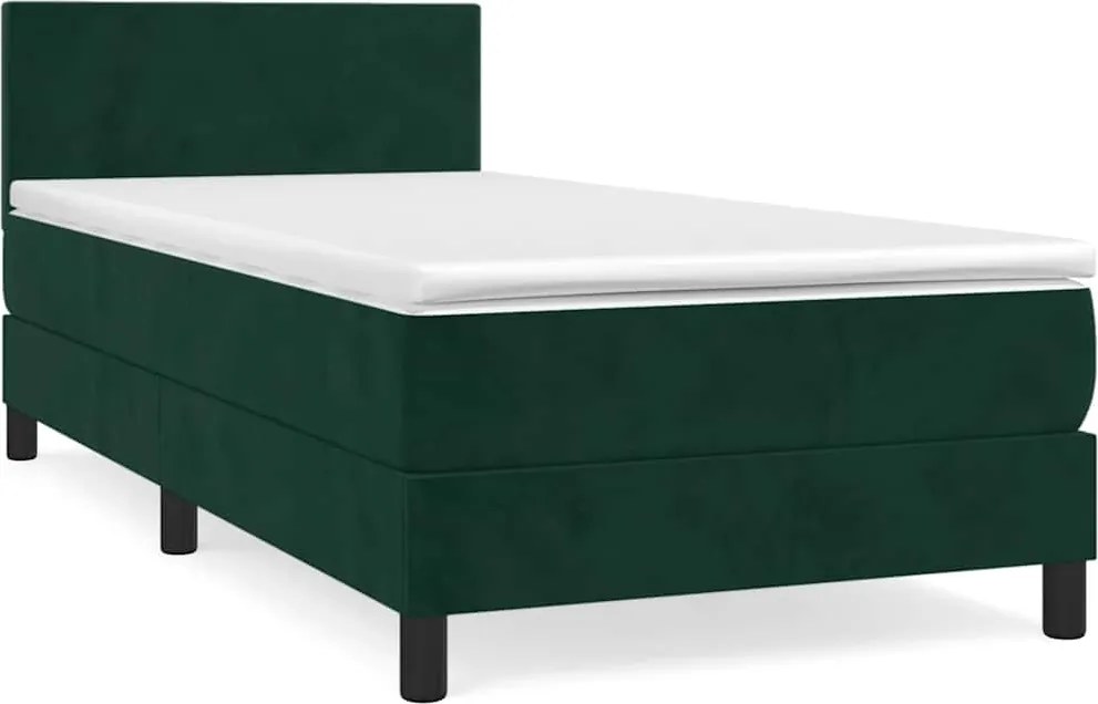 vidaXL Pat box spring cu saltea, verde închis, 90x190 cm, catifea