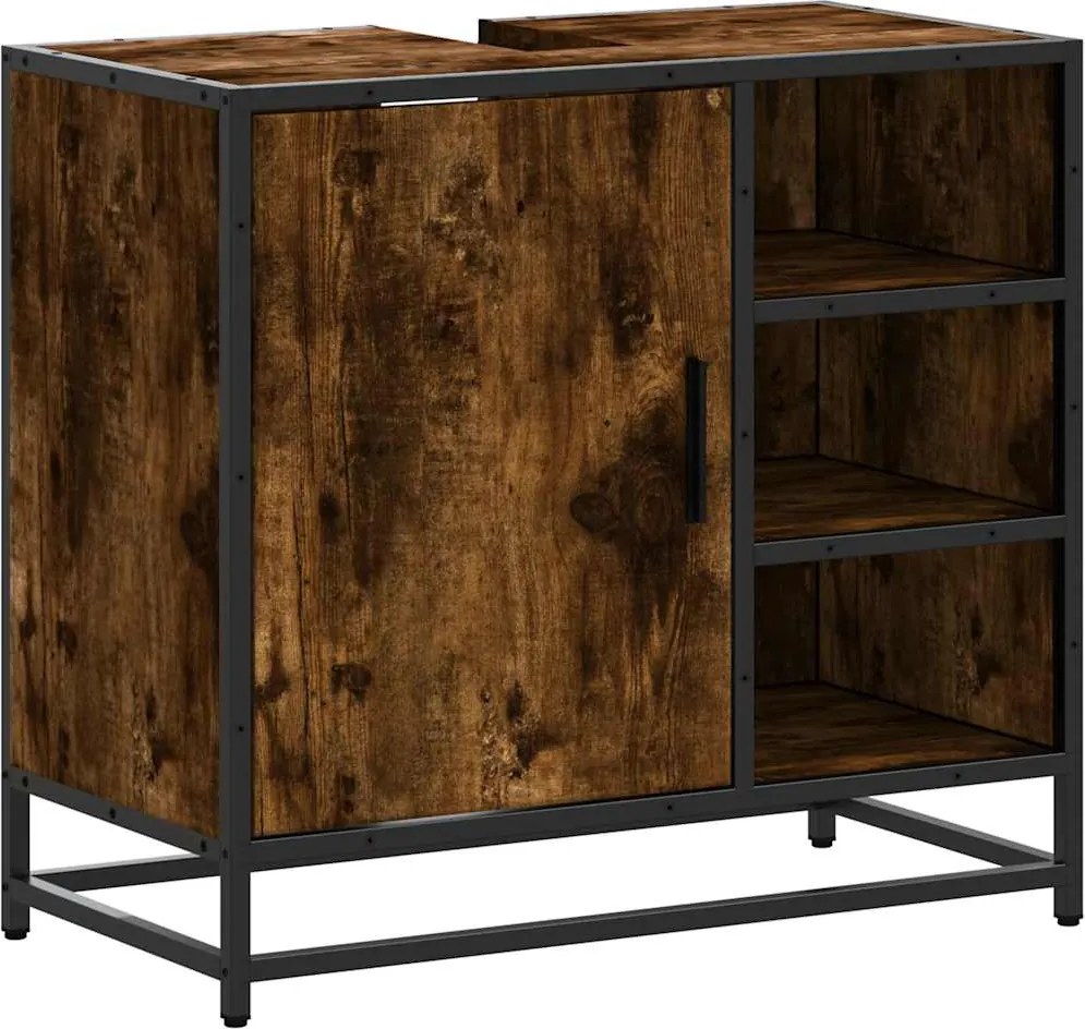 vidaXL Dulap pentru chiuvetă de baie stejar afumat 65x33x60 cm lemn