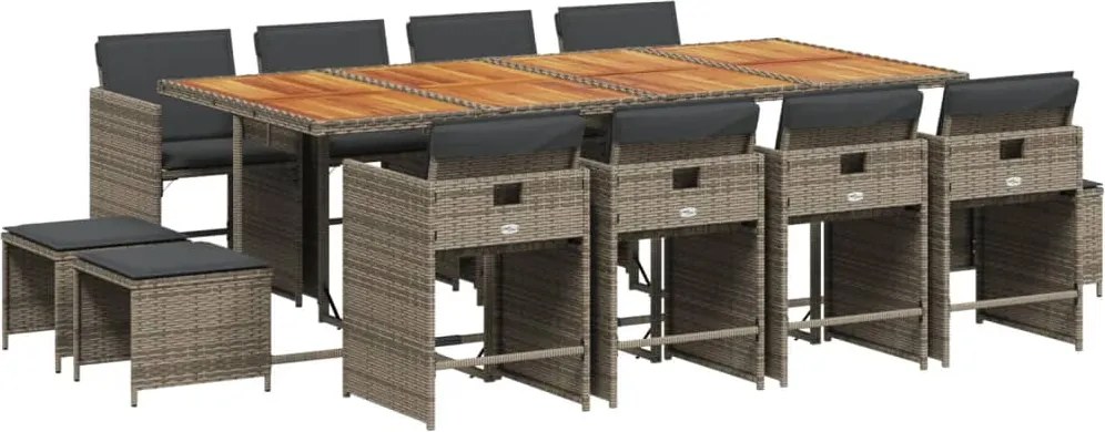 vidaXL Set mobilier de grădină cu perne, 13 piese, gri, poliratan