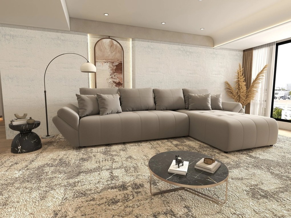 Colțar extensibil dumonde cu ladă de depozitare si sezut confortabil din spuma high-density, Berlin XL Royal Gri 350x185 cm II