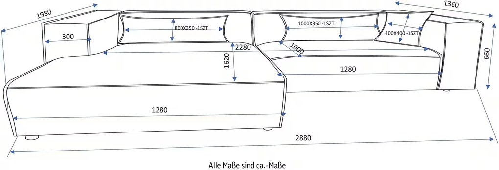 Colțar fix cu picior pe stanga, culoare crem, material velur catifelat, dimensiuni 288x198 cm