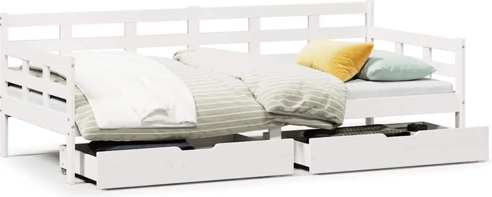 vidaXL Pat de zi cu sertare, alb, 80x200 cm, lemn masiv pin