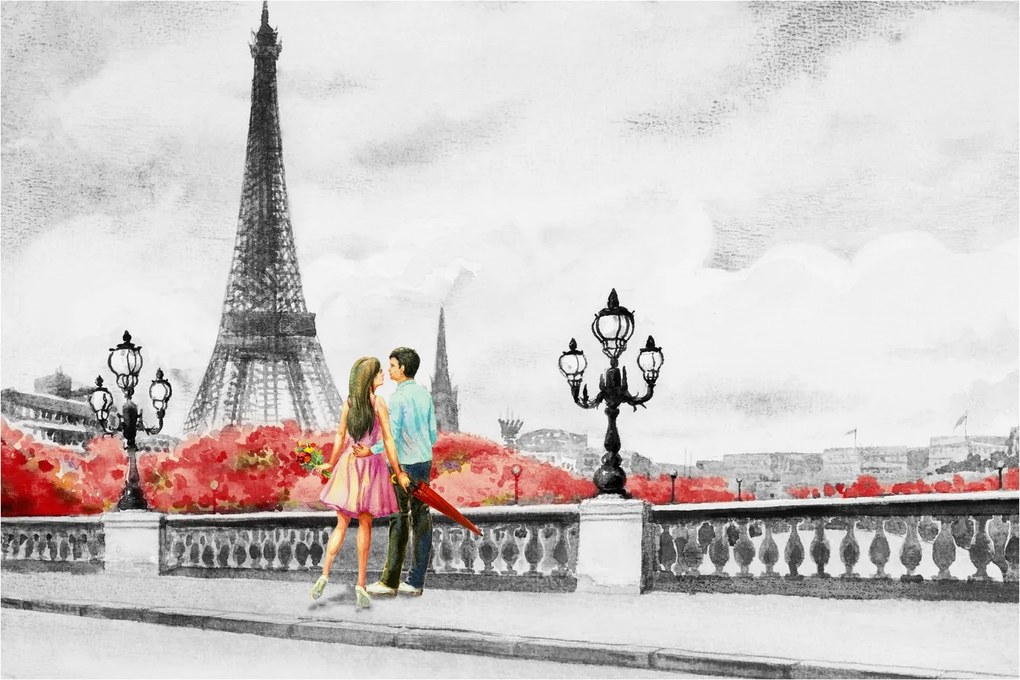 Tablou îndrăgostiții în Paris (90x60 cm)