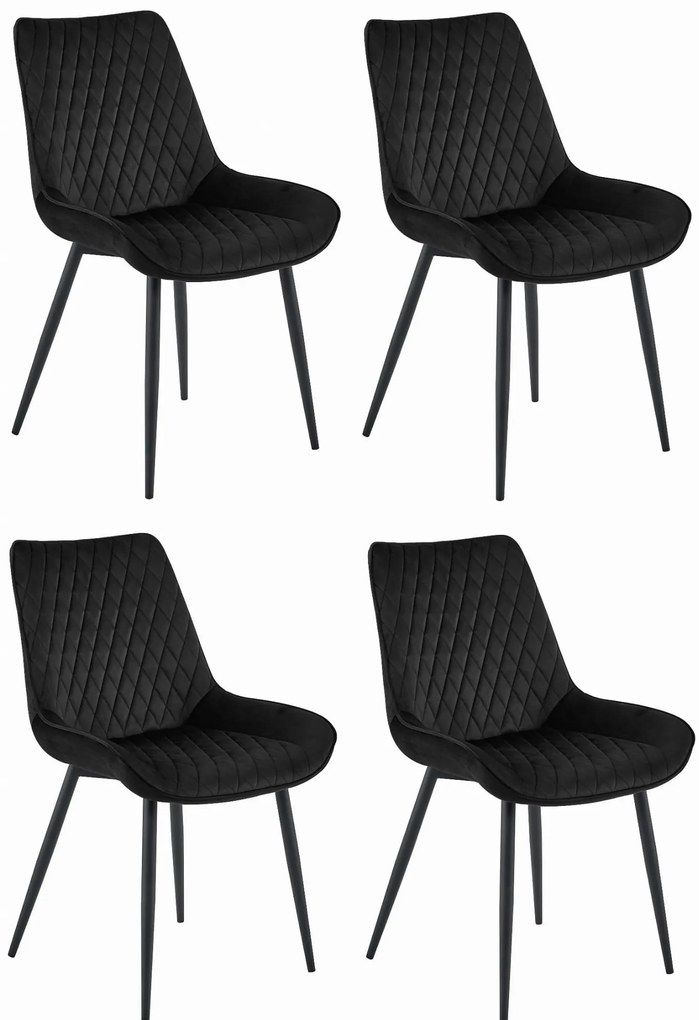 Set 4 Scaune Bucatarie/Dining Rokko Negre Catifea