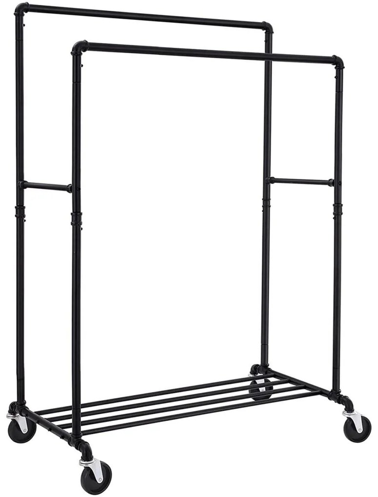 Suport mobil cu roti pentru haine, Songmics, cu raft pentru incaltaminte, metal, negru, max 110 kg,