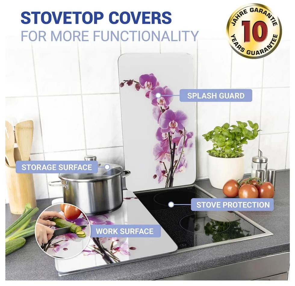 Set 2 protecții din sticlă pentru aragaz Wenko Orchid, 52 x 30 cm