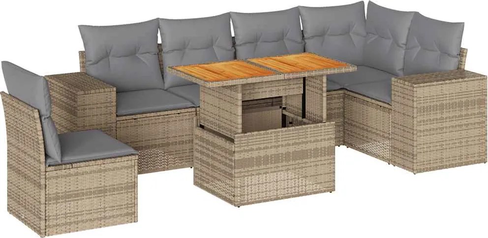 vidaXL Set canapele de grădină, 7 piese, cu perne, bej, poliratan