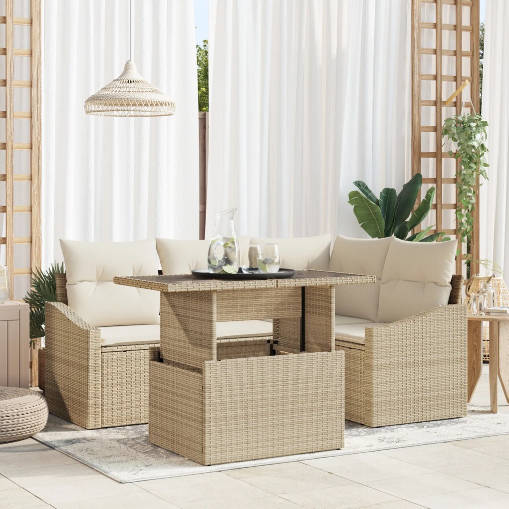 vidaXL Set de Canapea de Grădină cu 5 Piese și Perne Bej din Rattan Poly