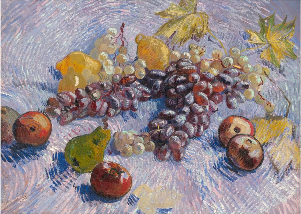 Tablou pe sticlă - Vincent van Gogh, Grapes, Lemons, Pears, and Apples, reproducere (70x50 cm)