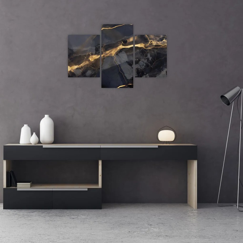 Tablou - Negru - decor auriu (90x60 cm)