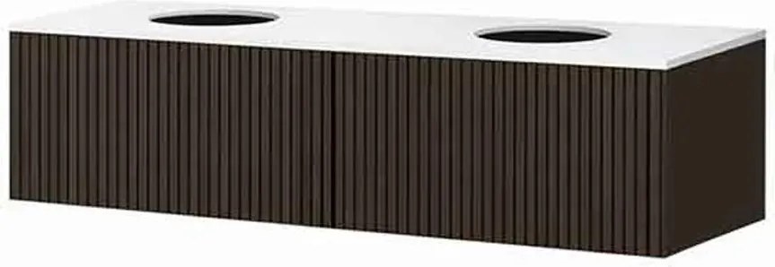Set dulap baza suspendat KolpaSan Orphia riflat 2 sertare 140 cm finisaj grafit negru cu blat Kerrock