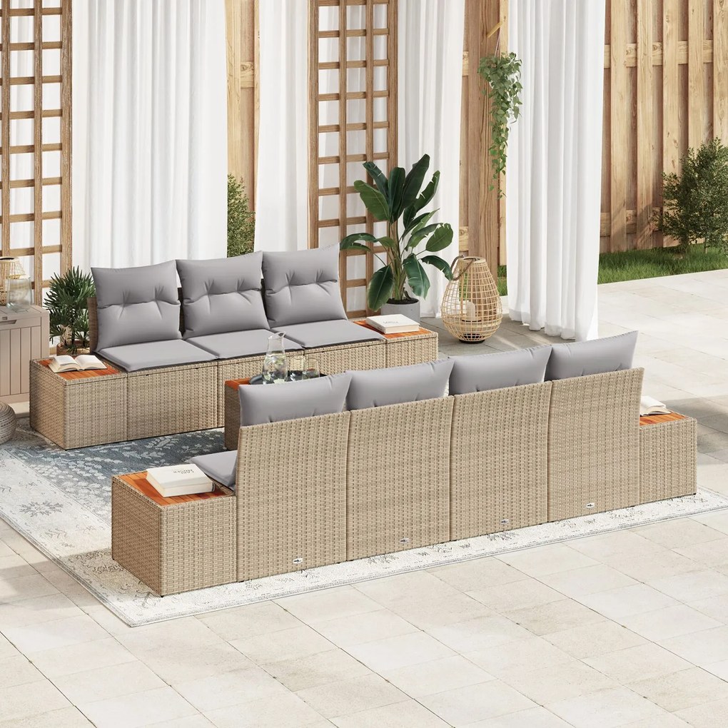 vidaXL Set de canapea de grădină de 8 piese cu perne bej și gri, din rattan poli și acacia