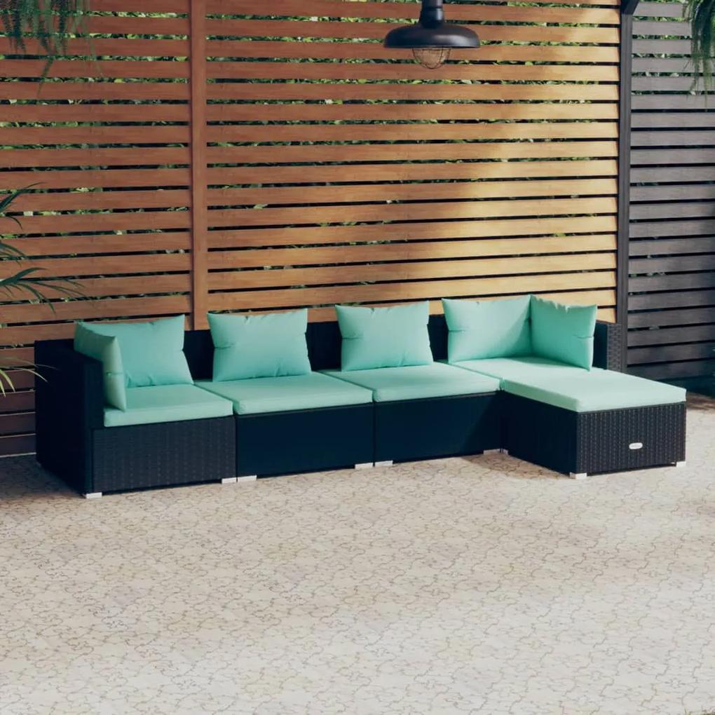 3101657 vidaXL Set mobilier de grădină cu perne, 5 piese, negru, poliratan
