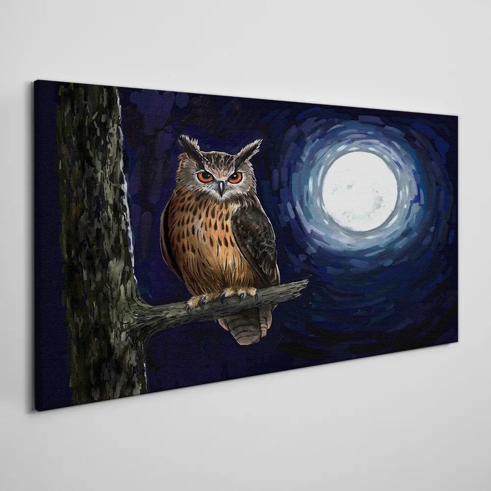 Tablou canvas ramură de copac bufniță noapte lună