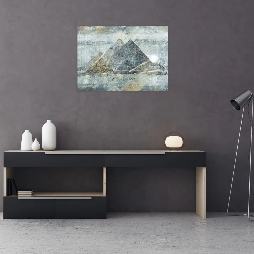 Tablou pe sticlă - Piramide în filtru albastru (70x50 cm)