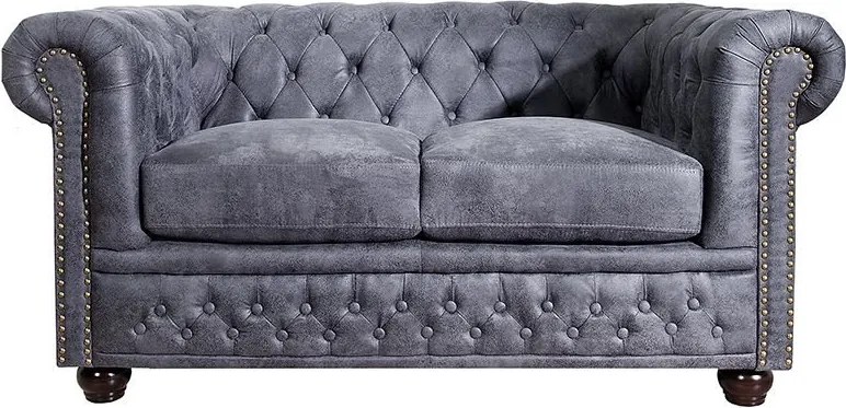 Canapea clasica stil englezesc Chesterfield 2 locuri gri antic A-37390 VC