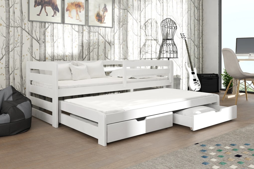 Pat pentru copii 80 x 180 cm SIMO (cu somieră și sp. depozitare) (Alb). Promo -10%. 1012997