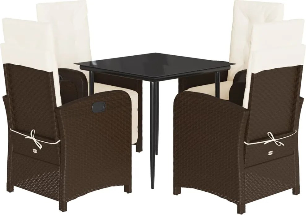 vidaXL Set mobilier de grădină, 5 piese, cu perne, maro, poliratan