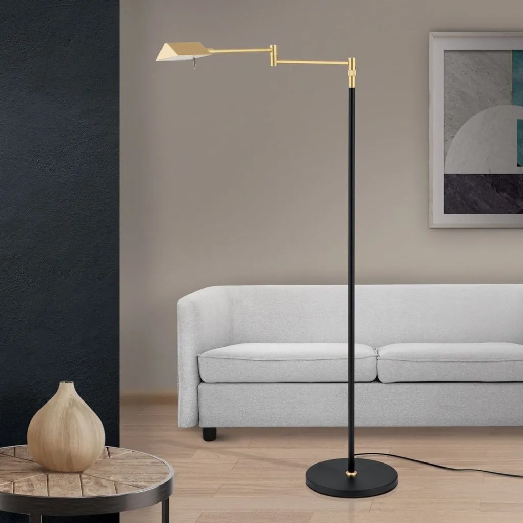 Lampadar LED cu brat ajustabil BOSTON negru/alama