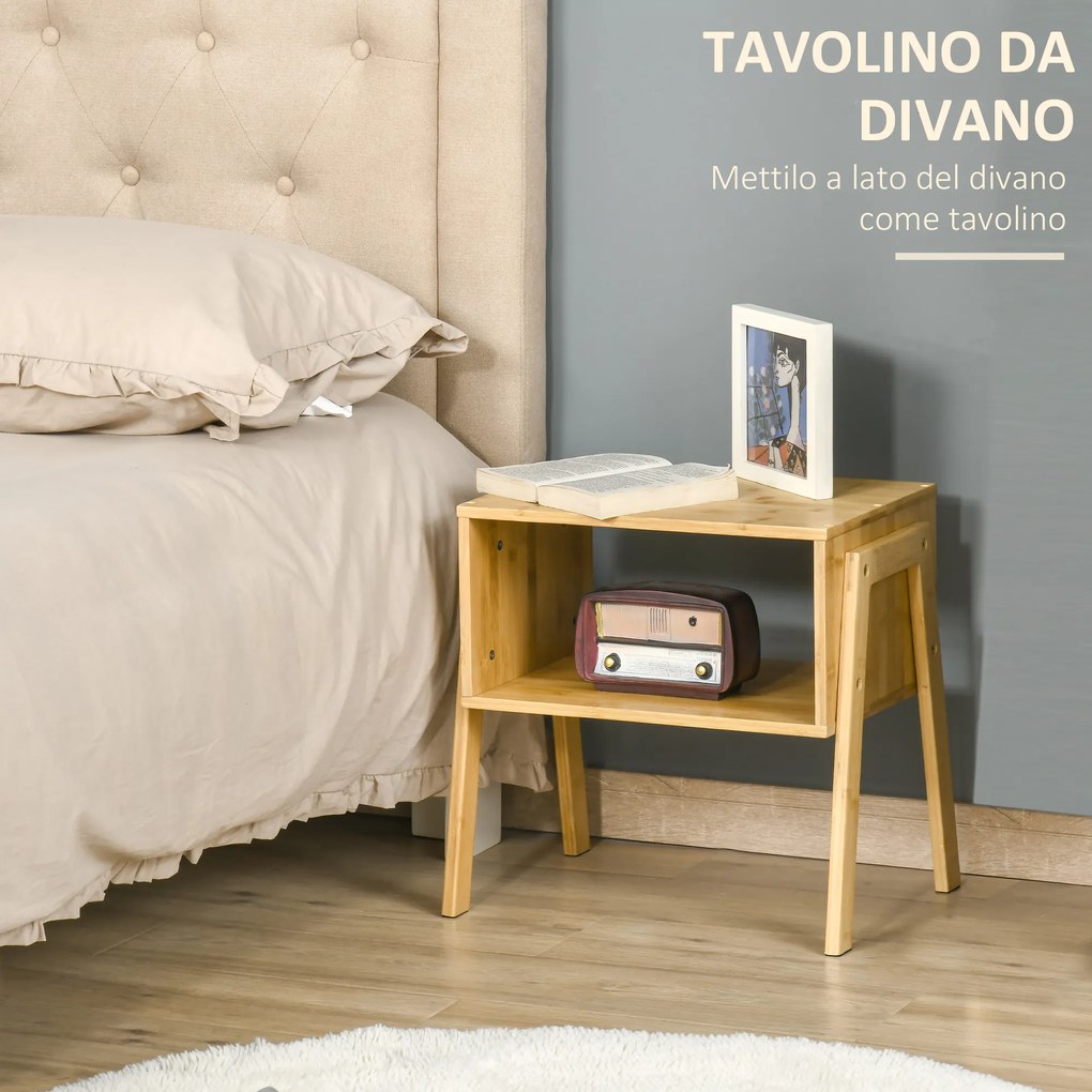 Noptiera Multifunctionala din Bambus HOMCOM, Design Deschis, Natural 43x32.5x42cm | AOSOM RO
