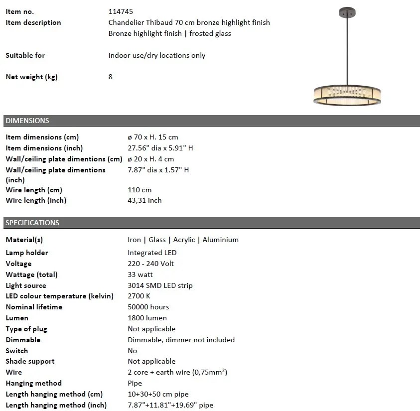 Lustra LED dimabila suspendata design elegant Thibaud S, bronz