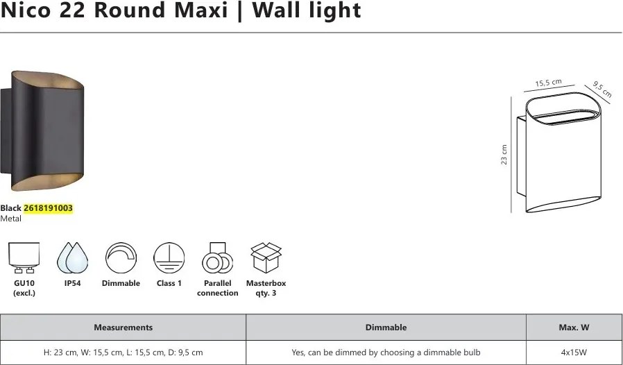 Aplica de perete iluminat exterior IP54 Nico 22 Round Maxi negru