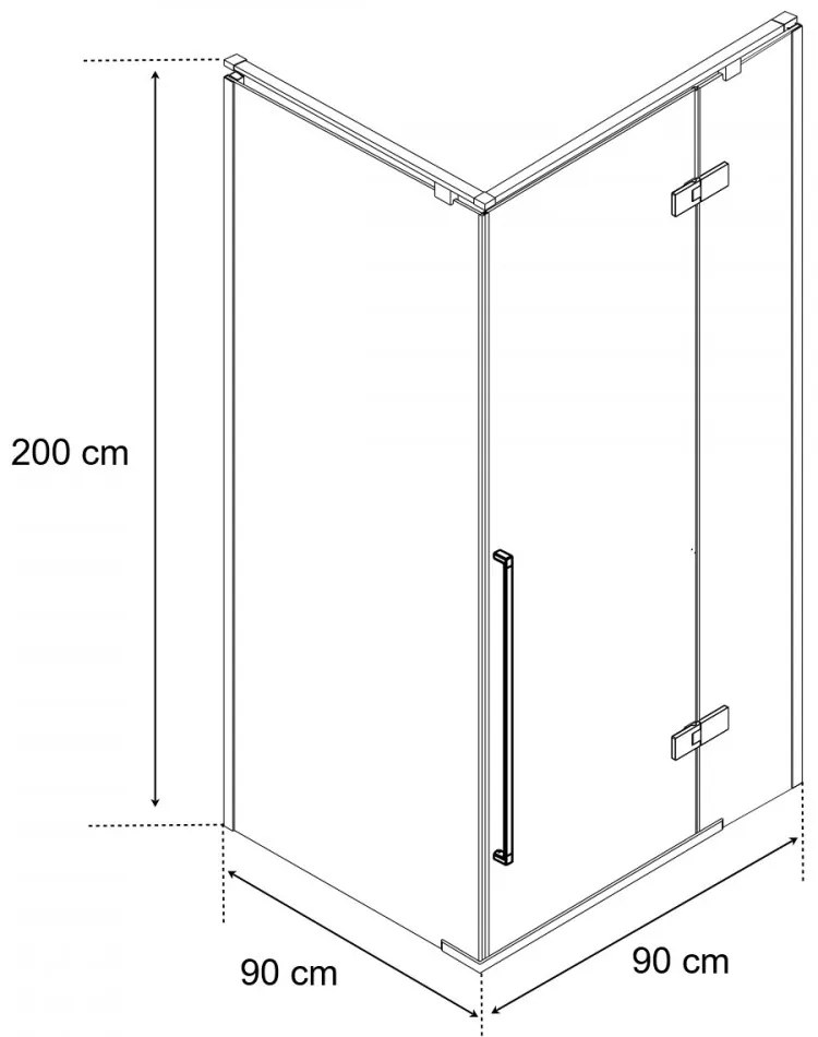 Cabină de duș pătrată Sorrento Plus 90x90, montată pe dreapta, cu finisaj Easy Clean