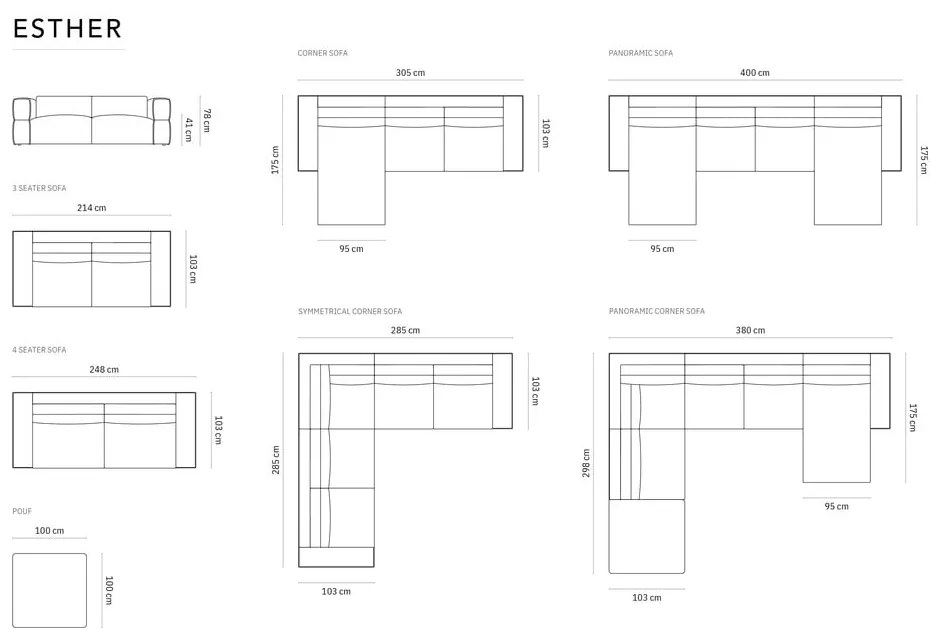 Colțar gri închis (cu colț pe partea stângă /în formă de "U") Esther – Milo Casa