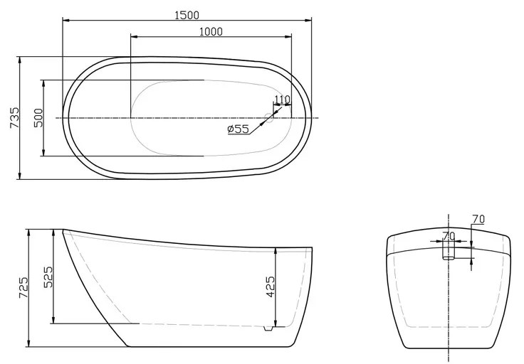 Cadă freestanding, Florida, Natasha, ovală, cu instalație completa, 151 cm, alb