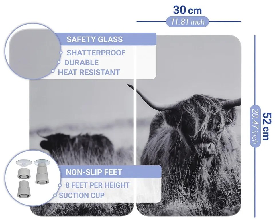 Protecții de aragaz 2 buc. din sticlă temperată 30x52 cm Universal Highland Cattle – Wenko