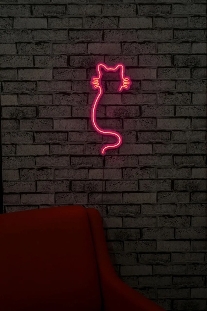 Decoratiune luminoasa LED de perete Cat Roz 22x48x2 cm