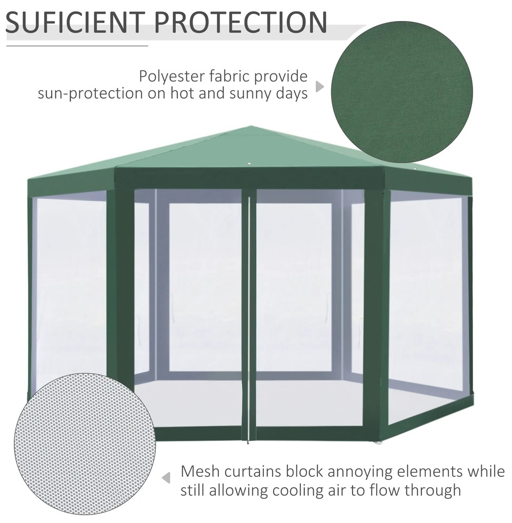 Outsunny Foisor Hexagonal cu Plasa de Tantari in Fier si Poliestere, Verde | Aosom Romania