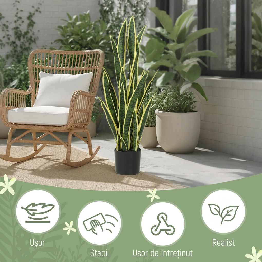 Outsunny Sansevieria Artificială în Ghiveci, Plantă Falsă pentru Interior și Exterior cu 21 de Frunze Modelabile, Ø20x90 cm | Aosom Romania
