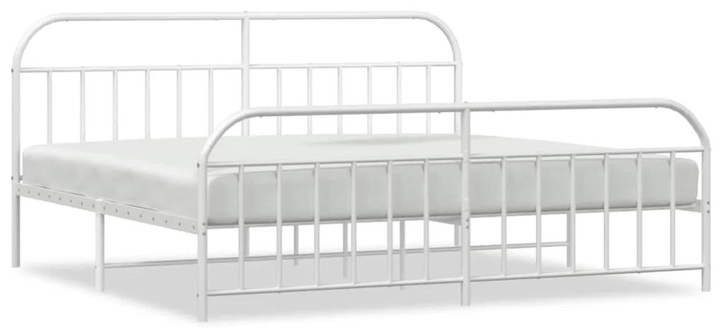353709 vidaXL Cadru de pat metalic cu tăblie, alb, 200x200 cm