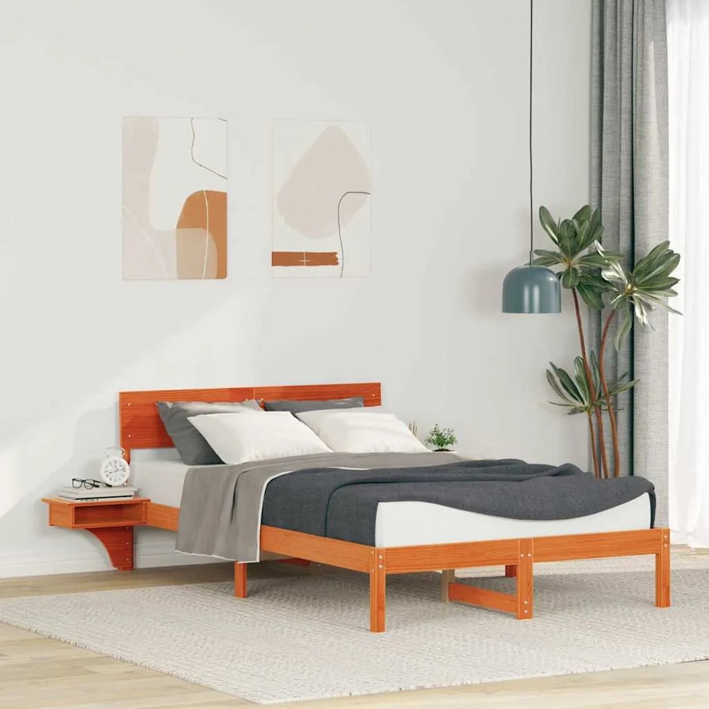 vidaXL Cadru de pat cu mese laterale Maro ceruit 135 x 190 cm