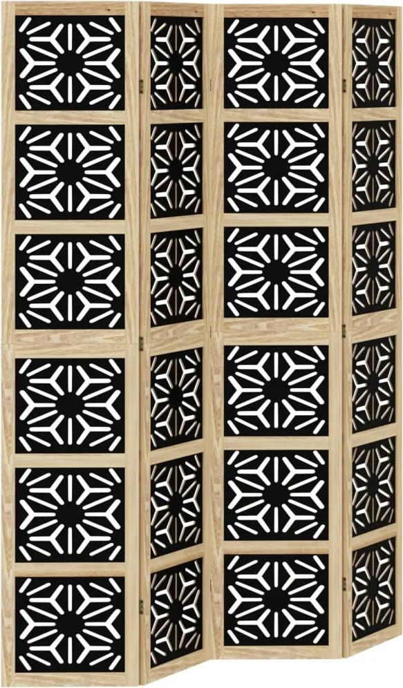 vidaXL Paravan de cameră, 4 panouri, maro/negru, lemn masiv paulownia