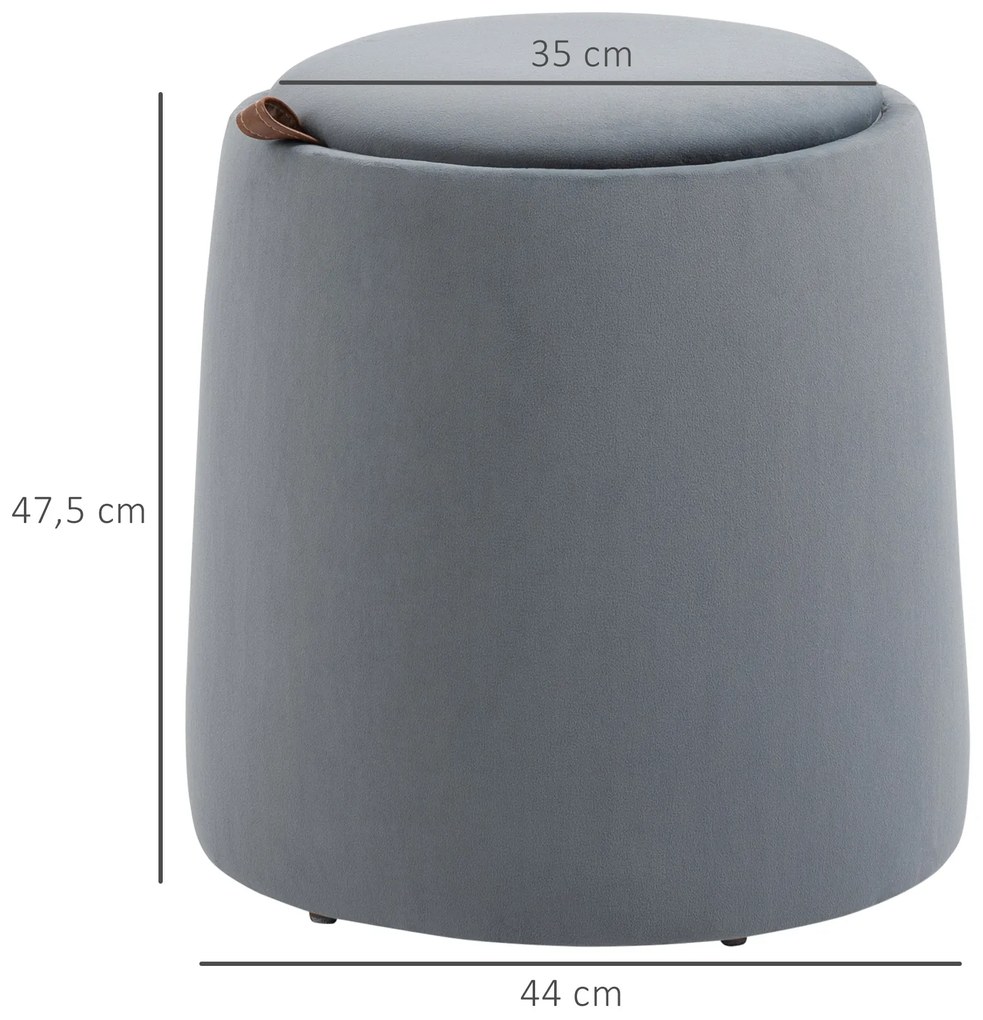 HOMCOM 2-in-1 Hocker în Samtoptik inclusiv Stocare și capac detașabil Ø44 cm x 47,5 cm Gri | Aosom Romania
