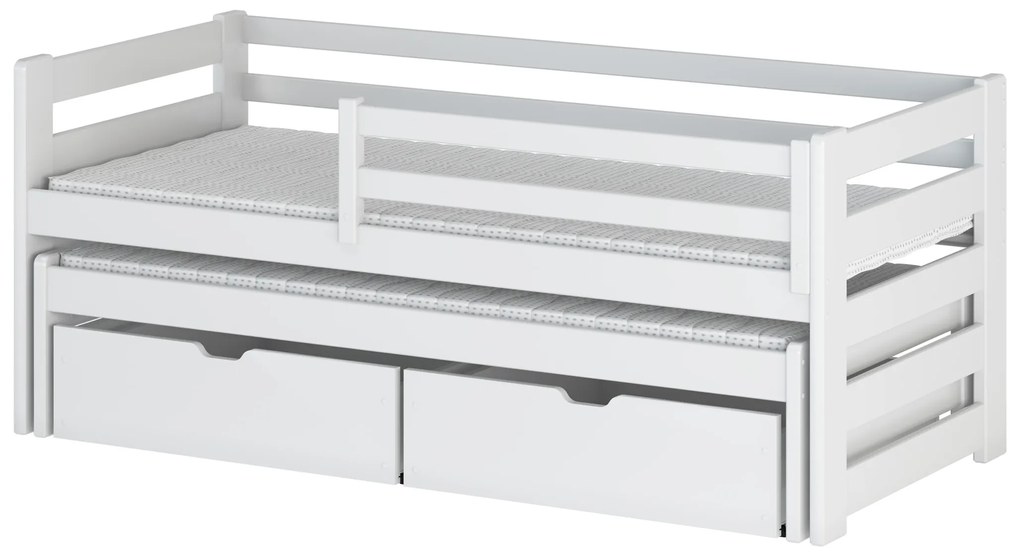 Pat pentru copii 90 x 190 cm SIMO (cu somieră și sp. depozitare) (Alb). Promo -10%. 1013057