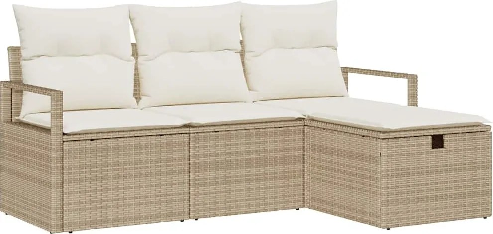 vidaXL Set de canapele pentru grădină cu pernă 4 pcs Bej Rattan poli