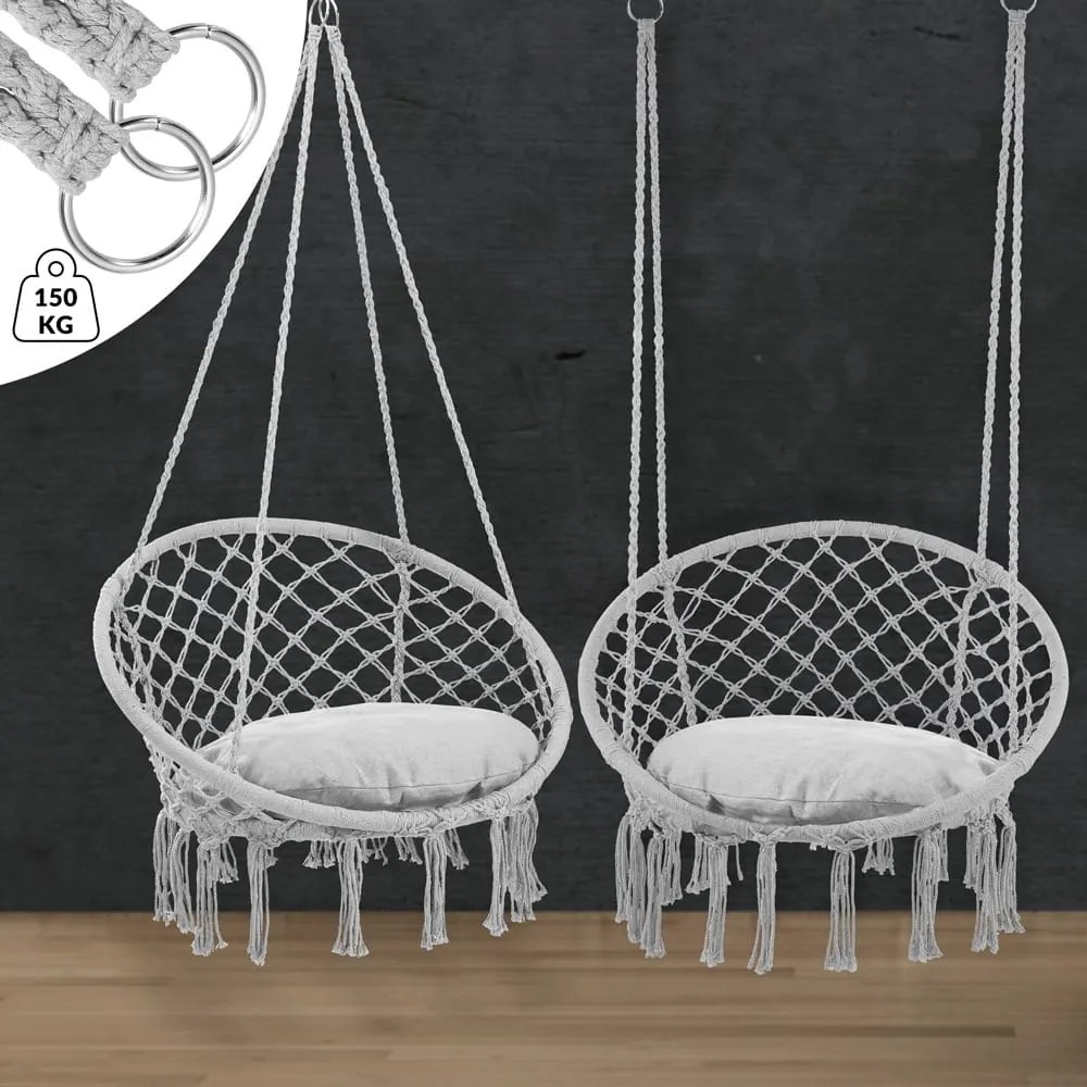 Scaun suspendat BOHO cu perne, Ø61cm, gri deschis Detex