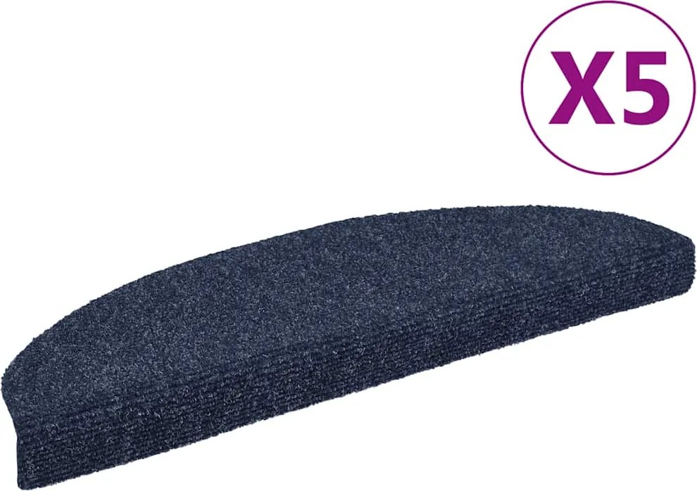 vidaXL Covorașe autoadezive pentru scări, 5 buc., 65x21x4 cm, albastru, semirotunde, mari