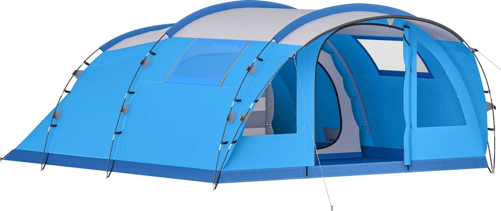 Outsunny Cort familial tip tunel pentru 4 persoane cu 3 camere Ușă 4 ferestre Impermeabil Montaj ușor | Aosom Romania