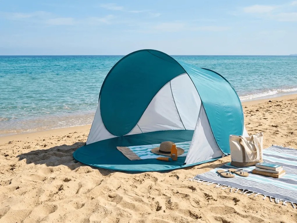 Cort de plaja cu deschidere instantanee SUNSHADE 190x120 cm, albastru inchis/alb