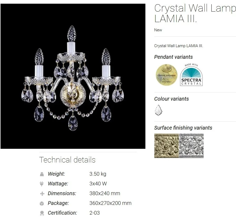 Aplica de perete cu 3 brate Cristal Bohemia Exclusive Lamia III AG