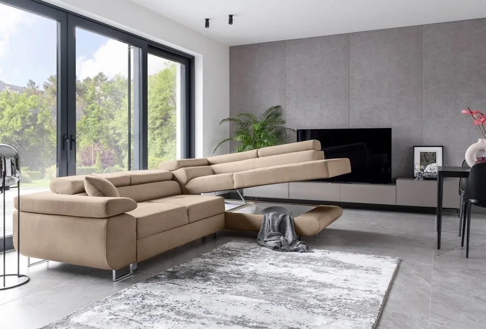 Colțar bej extensibil/cu spațiu de depozitare (cu colț pe partea dreaptă/în formă de ”L”) Anton – ELTAP