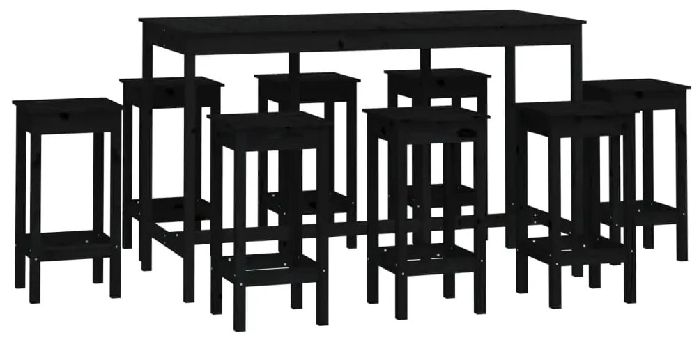 3124721 vidaXL Set mobilier de bar, 9 piese, negru, lemn masiv de pin