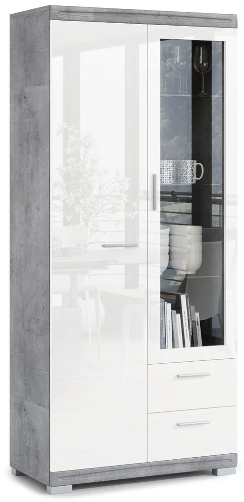 COMODĂ SIMPLE KWD2SZ2 STEJAR BETON / ALB LUCIOS