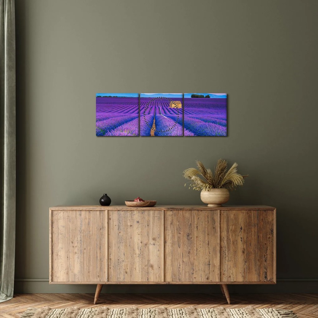 Tablou - Câmp de levănțica (cu ceas) (90x30 cm)