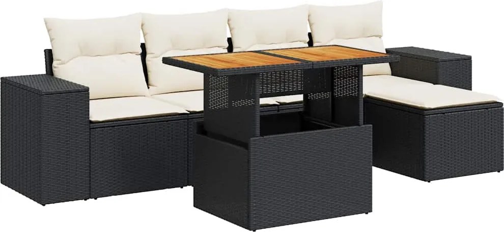vidaXL Set mobilier de grădină cu perne, 6 piese, negru, poliratan