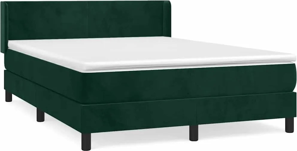vidaXL Pat box spring cu saltea, verde închis, 140x200 cm, catifea